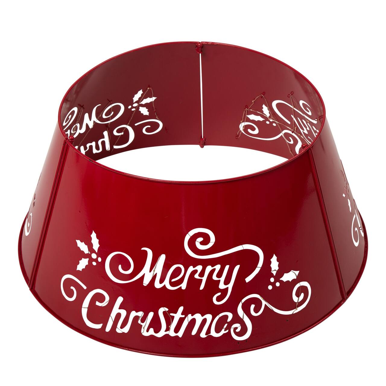 Glitzhome&#xAE; 26&#x22; Merry Christmas Diecut Metal Tree Collar with Light String